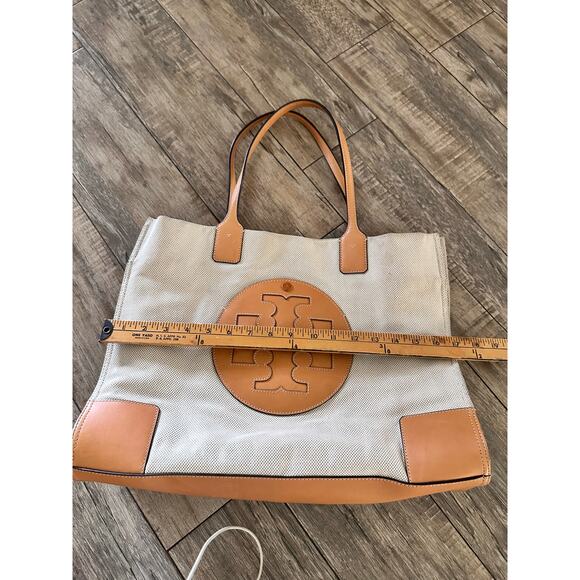 Tory Burch Women's Cream Tan Leather Trim Ella Canvas Tote Bag - Picture 5 of 12